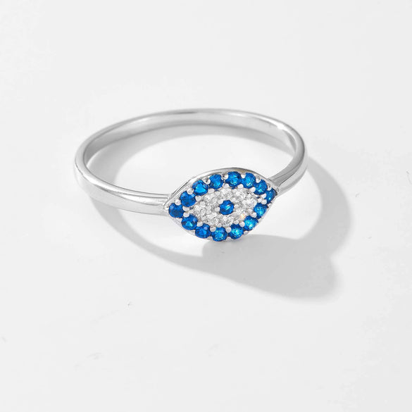 Classic S925 Sterling Silver Devil's Eye Blue Stone Ring Retro Stacked Jewelry Electroplated Platinum 18K Gold Unisex