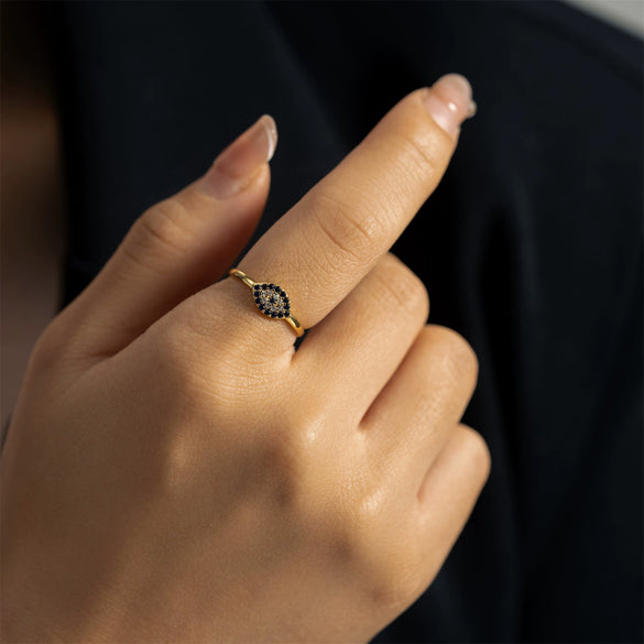 Classic S925 Sterling Silver Devil's Eye Blue Stone Ring Retro Stacked Jewelry Electroplated Platinum 18K Gold Unisex