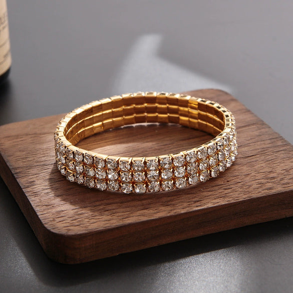 Classic Simple Rhinestone Diamond Shape Elastic Bracelet For Women Electroplated Fashion Jewelry