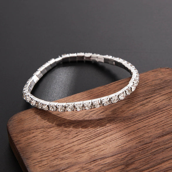 Classic Simple Rhinestone Diamond Shape Elastic Bracelet For Women Electroplated Fashion Jewelry