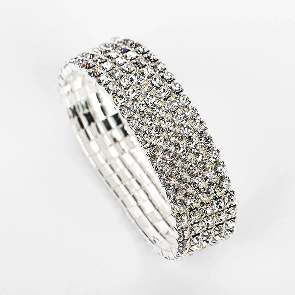 Classic Simple Rhinestone Diamond Shape Elastic Bracelet For Women Electroplated Fashion Jewelry