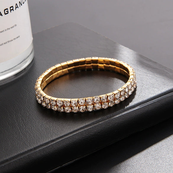 Classic Simple Rhinestone Diamond Shape Elastic Bracelet For Women Electroplated Fashion Jewelry