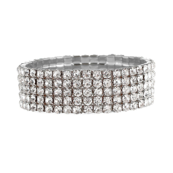 Classic Simple Rhinestone Diamond Shape Elastic Bracelet For Women Electroplated Fashion Jewelry