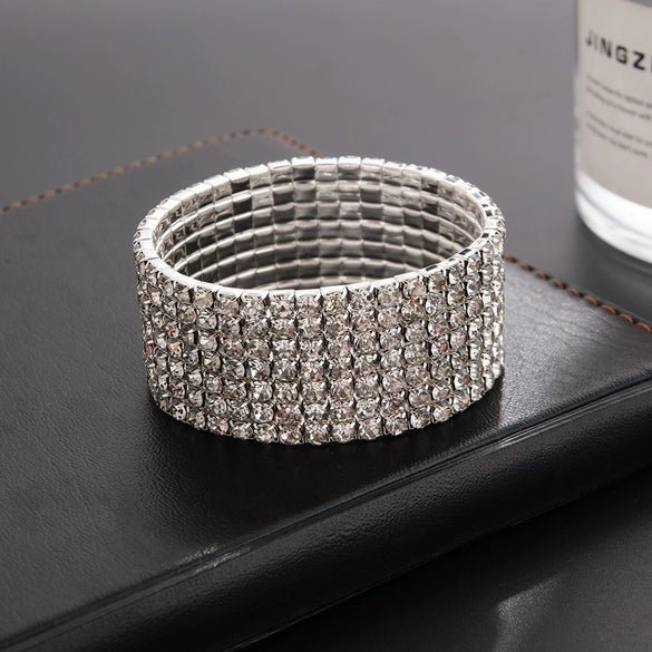 Classic Simple Rhinestone Diamond Shape Elastic Bracelet For Women Electroplated Fashion Jewelry