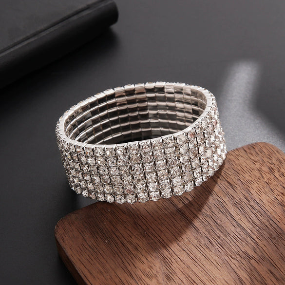 Classic Simple Rhinestone Diamond Shape Elastic Bracelet For Women Electroplated Fashion Jewelry