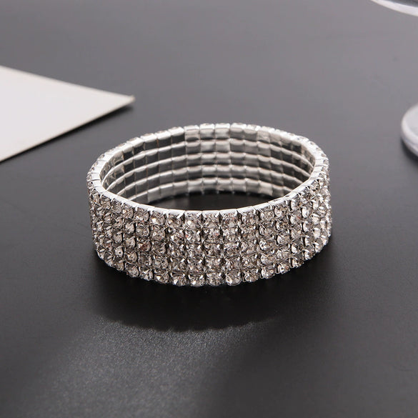 Classic Simple Rhinestone Diamond Shape Elastic Bracelet For Women Electroplated Fashion Jewelry