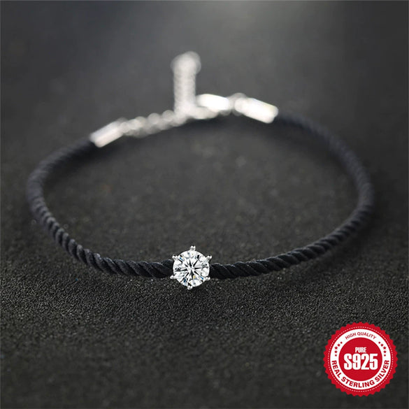 Classic Simple S925 Sterling Silver Women's Couple Bracelet With Single Diamond Geometric Design Electroplated