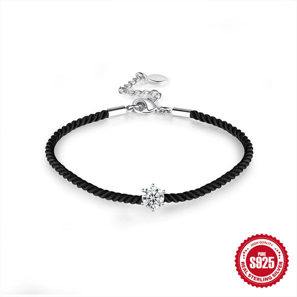 Classic Simple S925 Sterling Silver Women's Couple Bracelet With Single Diamond Geometric Design Electroplated