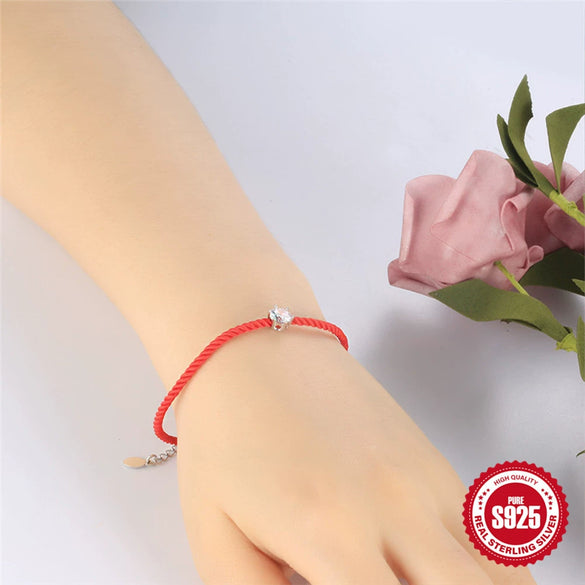 Classic Simple S925 Sterling Silver Women's Couple Bracelet With Single Diamond Geometric Design Electroplated