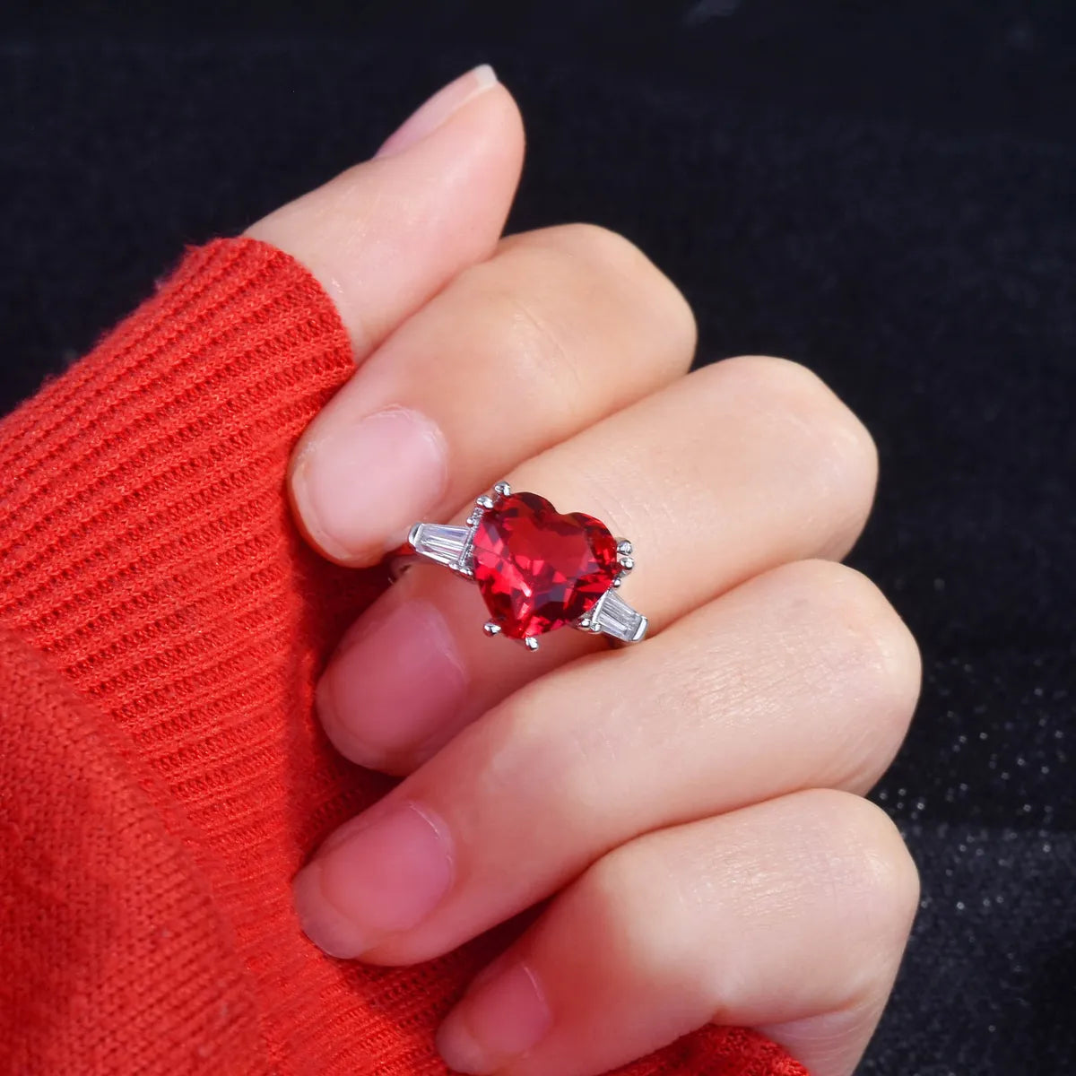 Classic Simulation Pigeon Blood Red Heart-shaped Ring European And American Open Ring