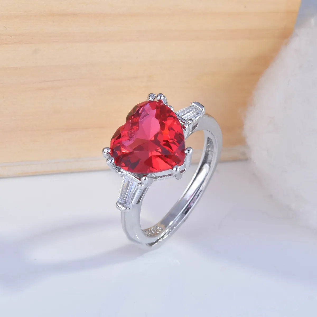 Classic Simulation Pigeon Blood Red Heart-shaped Ring European And American Open Ring