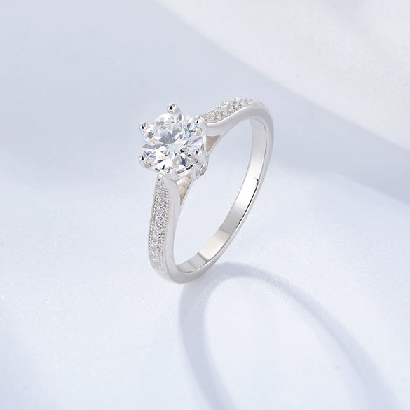 Classic Sixclaw Diamond Ring For Women Geometric S925 Sterling Silver Jewelry With Zircon