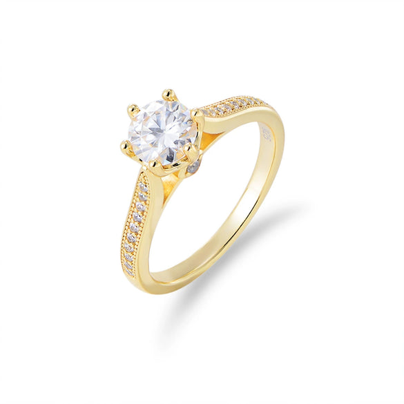 Classic Sixclaw Diamond Ring For Women Geometric S925 Sterling Silver Jewelry With Zircon