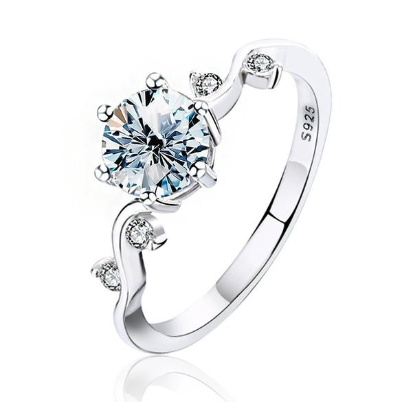 Classic Sixclaw Flash Diamond Ins Moissanite Ring For Women Silver Geometric Design Electroplated