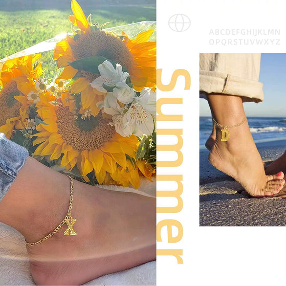 Classic Stainless Steel Letter Anklet Cuban Chain Fashion Summer Anklet For Women And Men