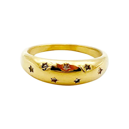 304 Stainless Steel 14K Gold Plated Classic Style Artistic Plating Inlay Star Zircon Rings