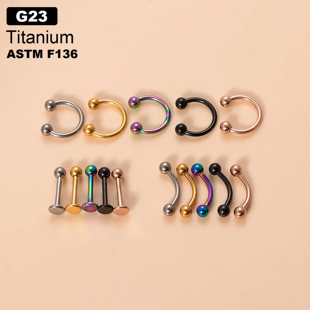 Classic Style Ball Pure Titanium Plating 18k Gold Plated Lip Stud Eyebrow Nails Ear Studs