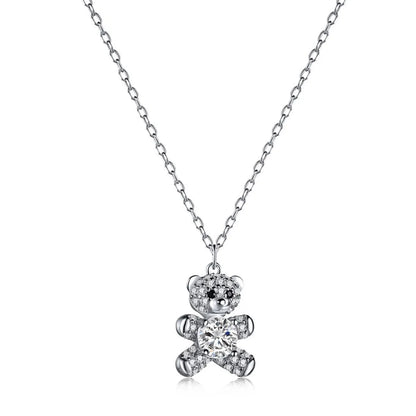 Classic Style Bear Sterling Silver Plating Inlay Zircon Pendant Necklace