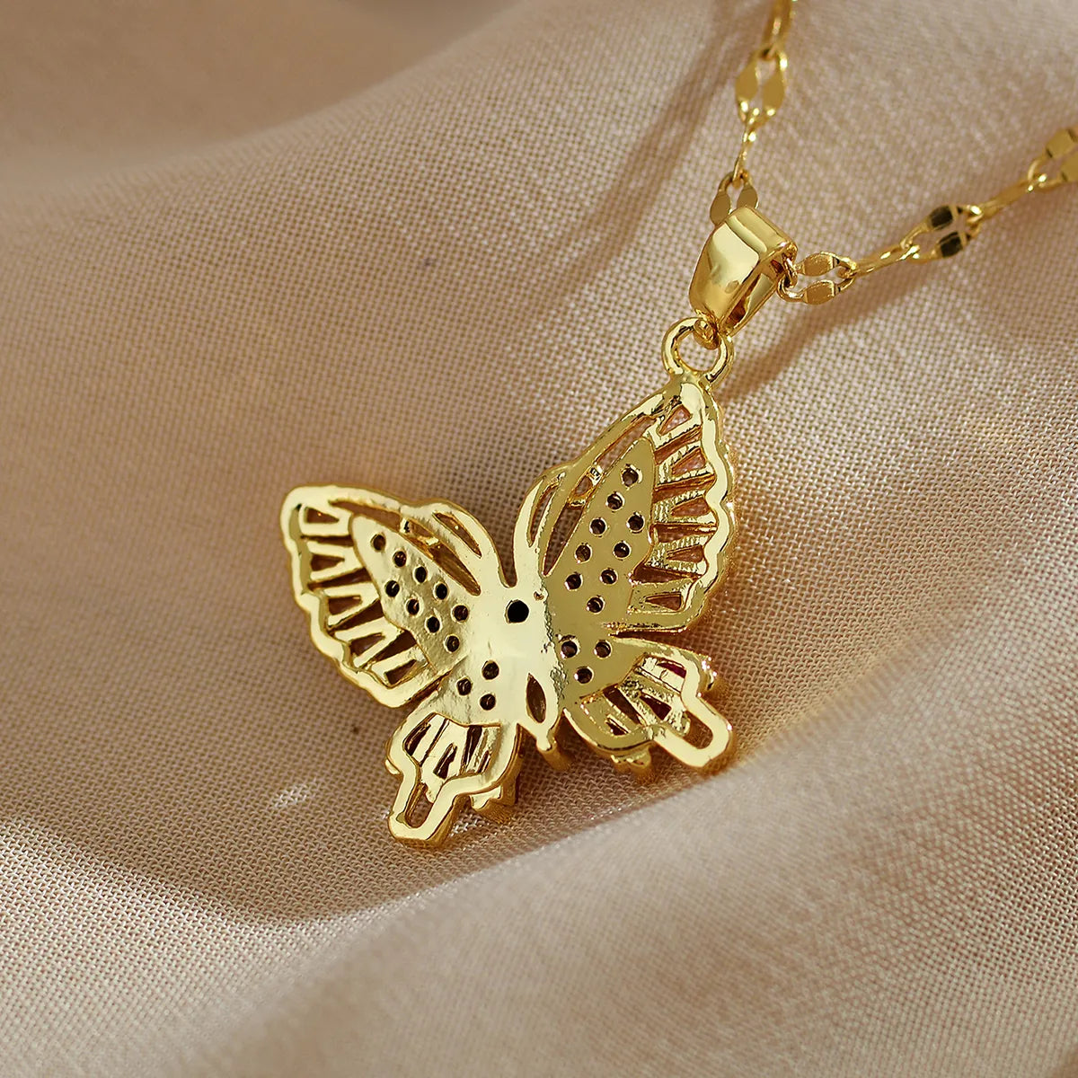 Classic Style Butterfly Copper Inlay Zircon Pendant Necklace