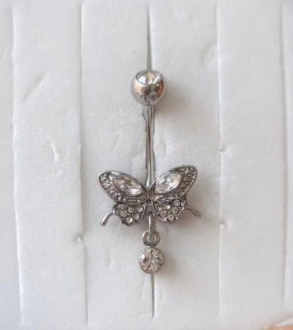 Classic Style Butterfly Stainless Steel Copper Plating Inlay Zircon White Gold Plated Gold Plated Belly Ring