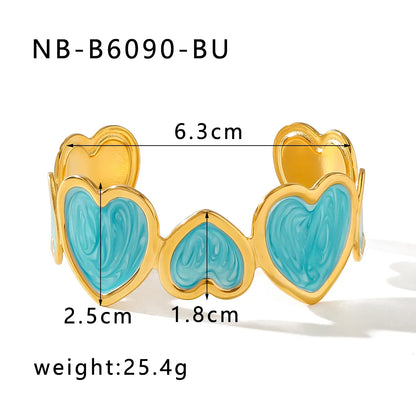 Classic Style C Shape Heart Shape 304 Stainless Steel 18K Gold Plated Cuff Bracelets In Bulk