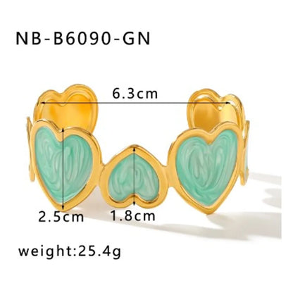 Classic Style C Shape Heart Shape 304 Stainless Steel 18K Gold Plated Cuff Bracelets In Bulk