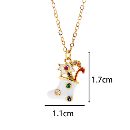 Classic Style Christmas Hat Christmas Tree Santa Claus Stainless Steel Copper Plating Inlay Zircon 18k Gold Plated Pendant Necklace