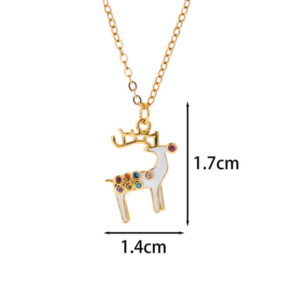 Classic Style Christmas Hat Christmas Tree Santa Claus Stainless Steel Copper Plating Inlay Zircon 18k Gold Plated Pendant Necklace