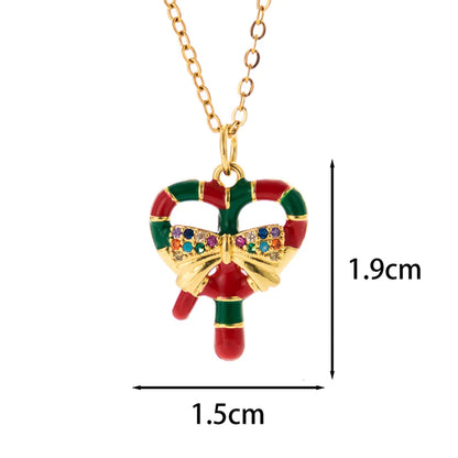 Classic Style Christmas Hat Christmas Tree Santa Claus Stainless Steel Copper Plating Inlay Zircon 18k Gold Plated Pendant Necklace