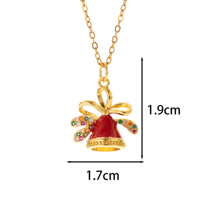 Classic Style Christmas Hat Christmas Tree Santa Claus Stainless Steel Copper Plating Inlay Zircon 18k Gold Plated Pendant Necklace