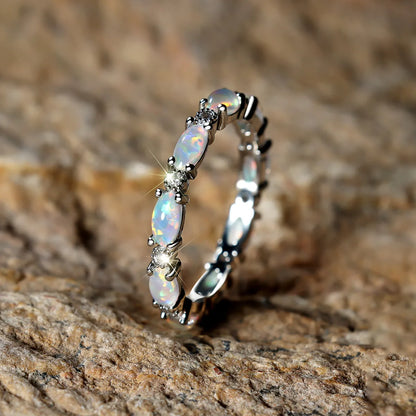 Classic Style Circle Copper Inlay Opal Zircon Rings