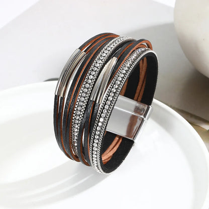 Classic Style Circle Pu Leather Handmade Women's Bangle