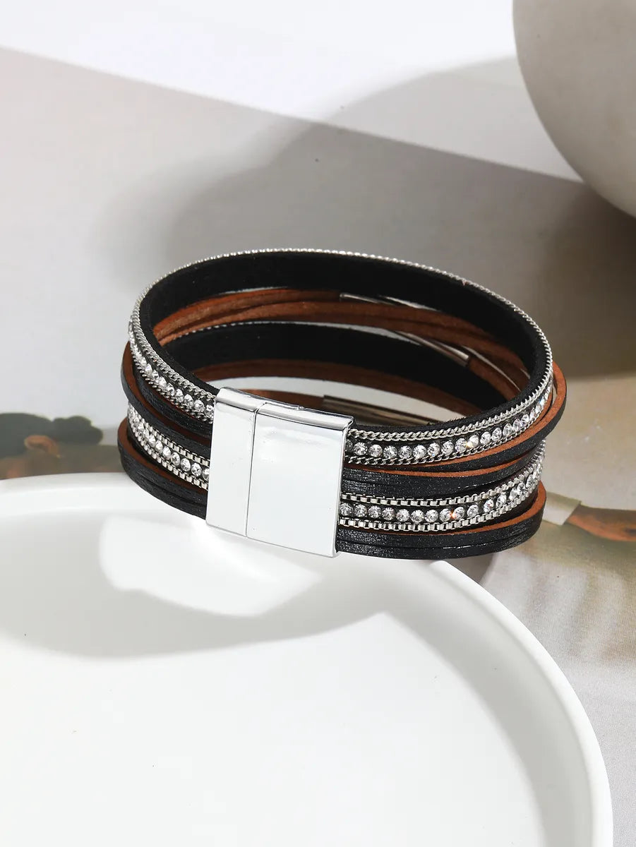 Classic Style Circle Pu Leather Handmade Women's Bangle