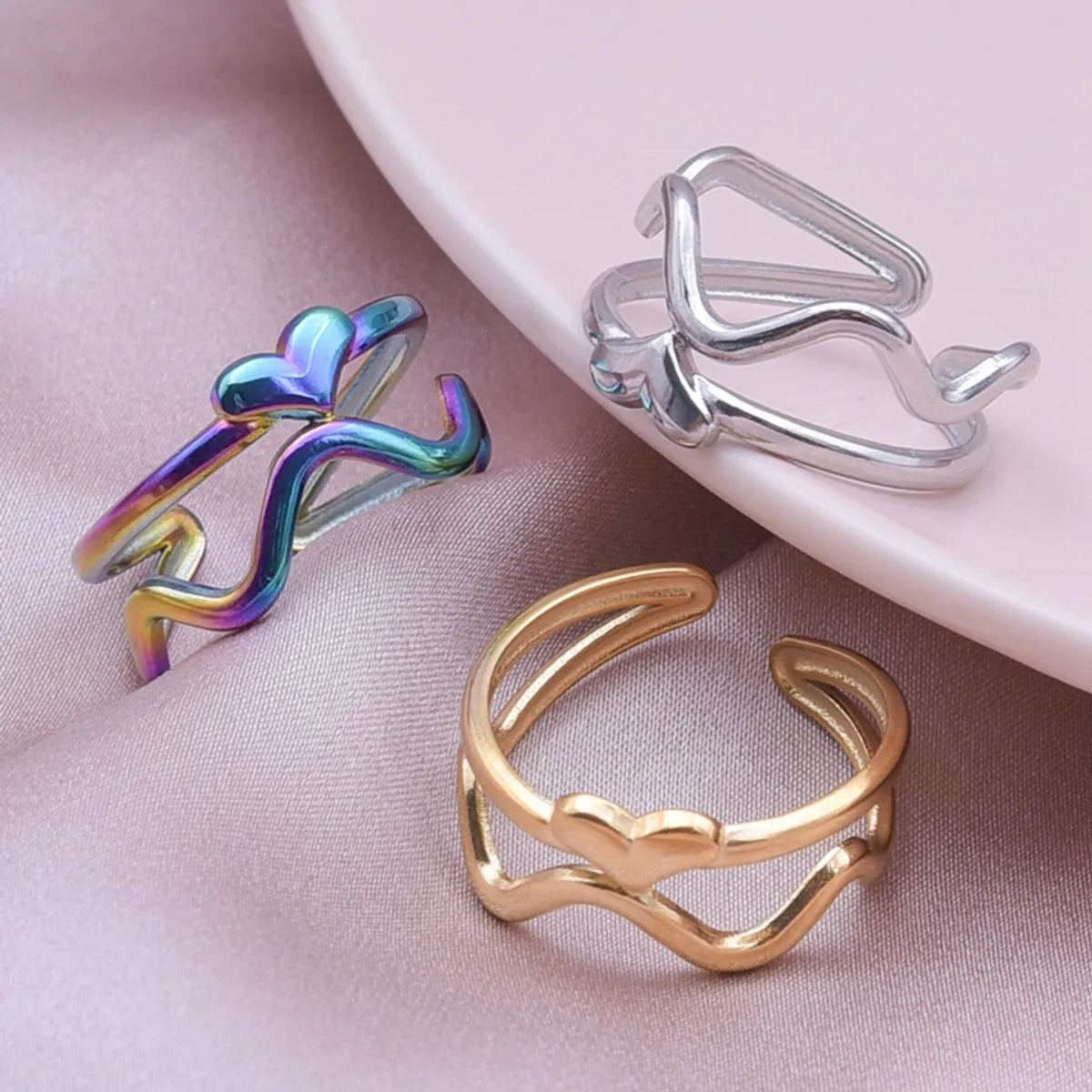 Classic Style Circle Stainless Steel Plating 18k Gold Plated Open Rings