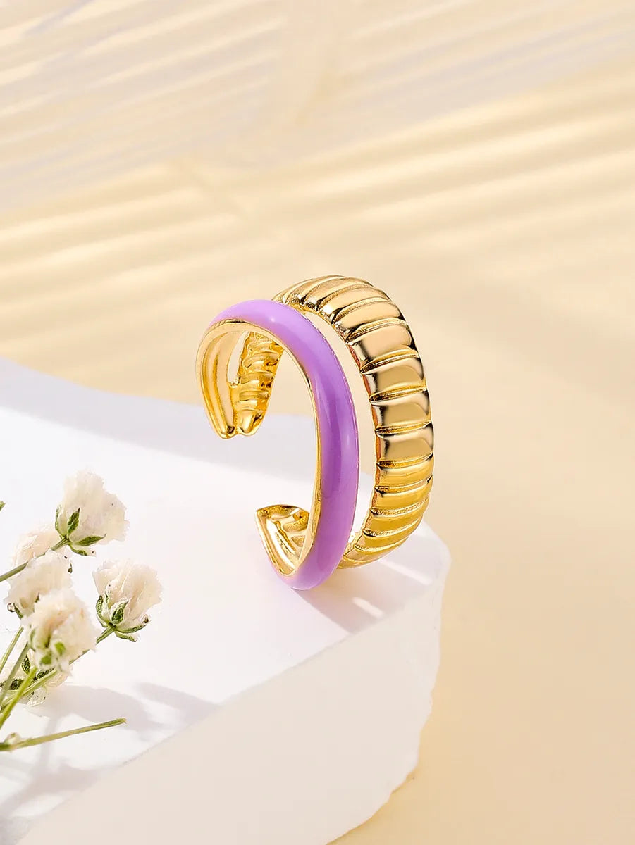 Classic Style Color Block Stainless Steel Enamel Plating 18k Gold Plated Rings