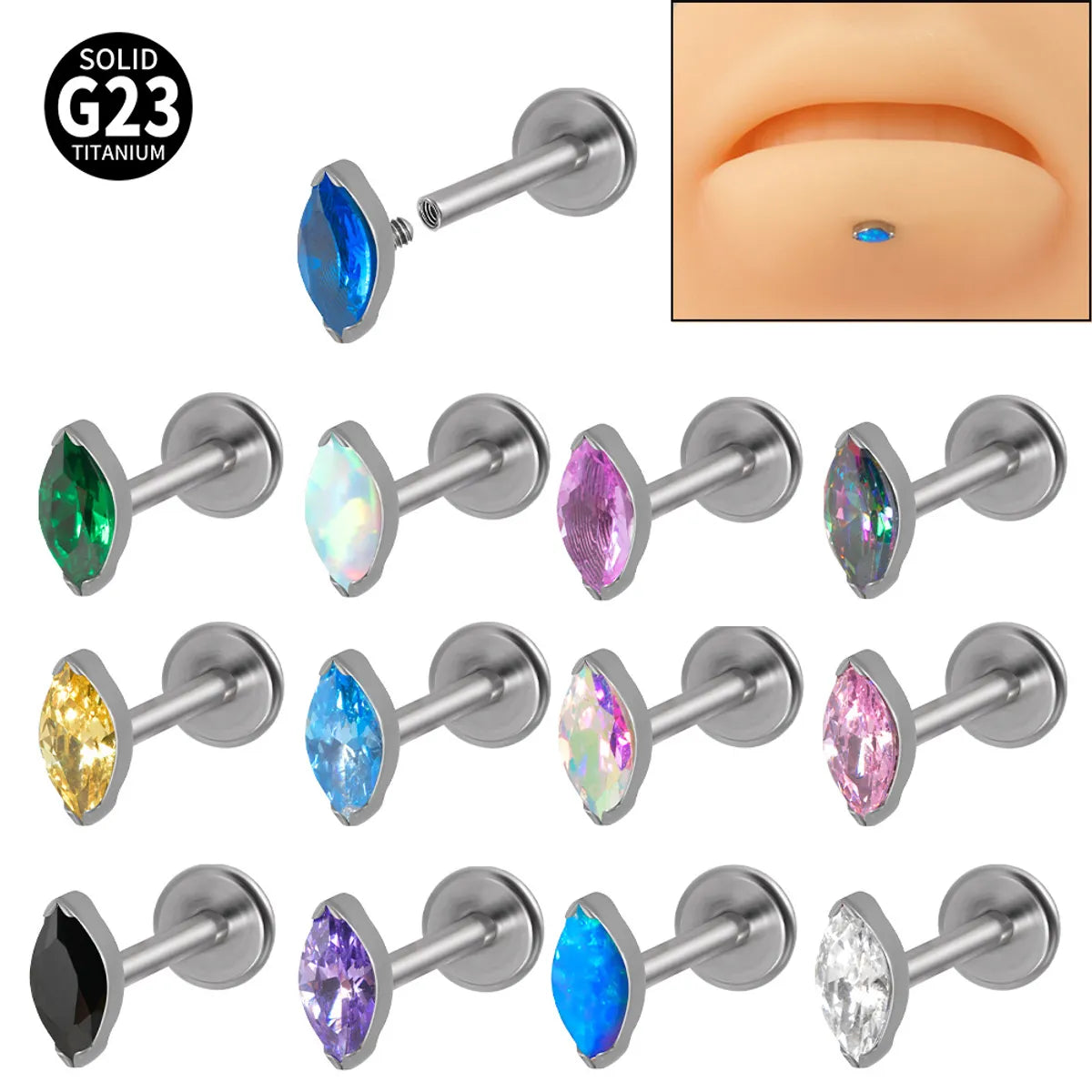 1 Piece Lip Rings Classic Style Colorful Water Droplets G23 Titanium Synthetic Opal Zircon Inlay Synthetic Opal Zircon