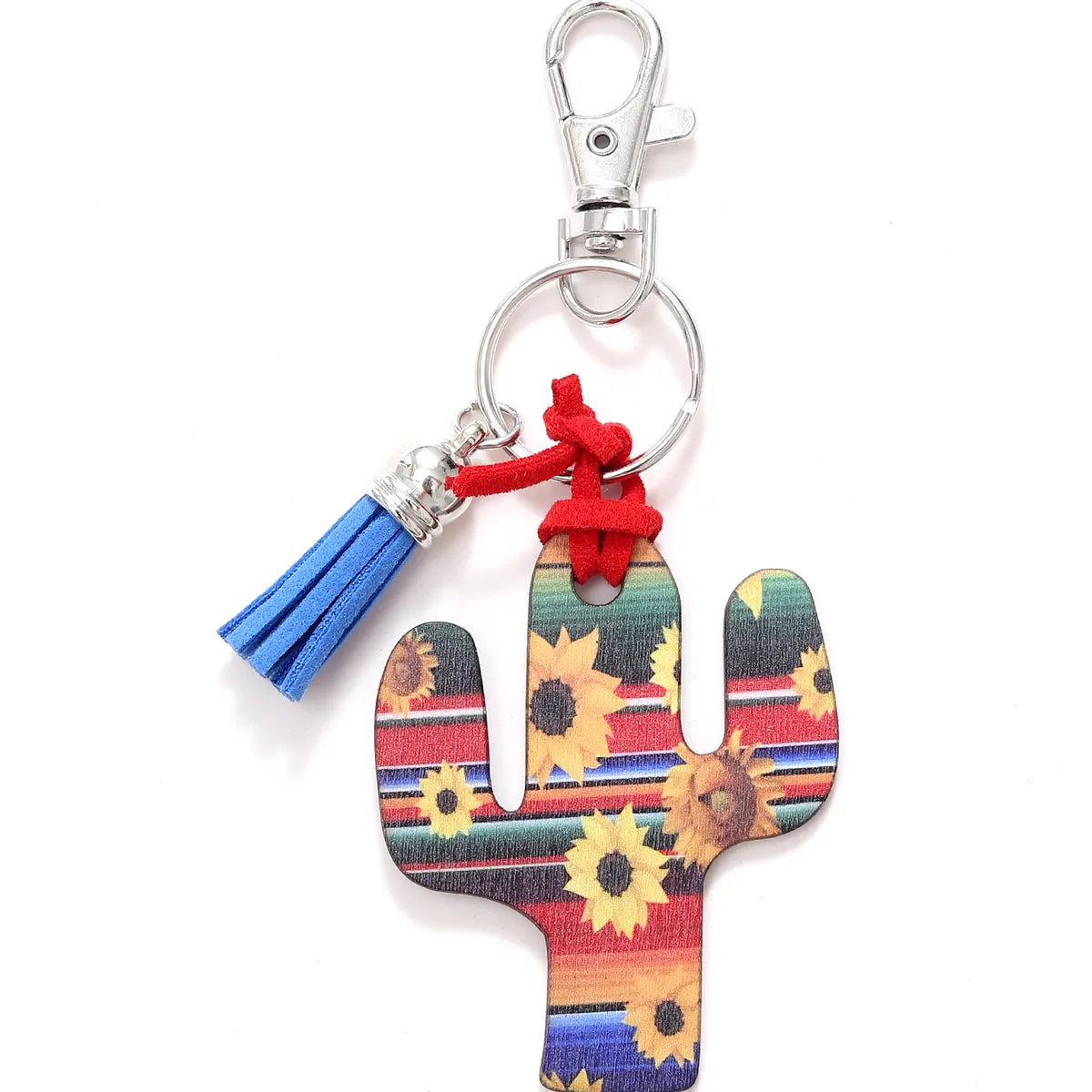 Classic Style Commute Cactus Printing Wood Bag Pendant Keychain