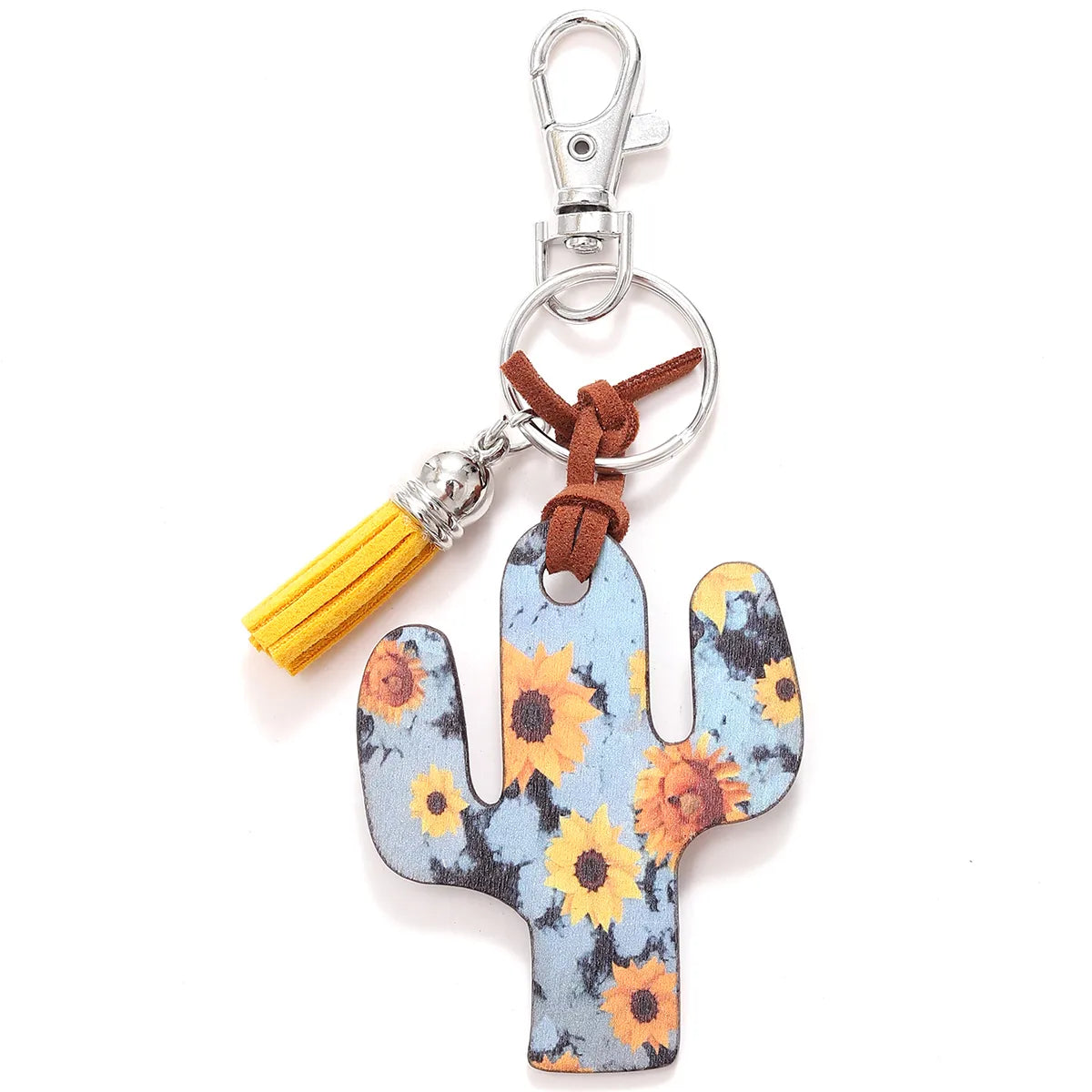 Classic Style Commute Cactus Printing Wood Bag Pendant Keychain