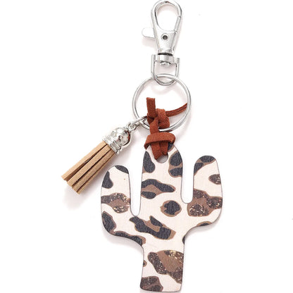 Classic Style Commute Cactus Printing Wood Bag Pendant Keychain