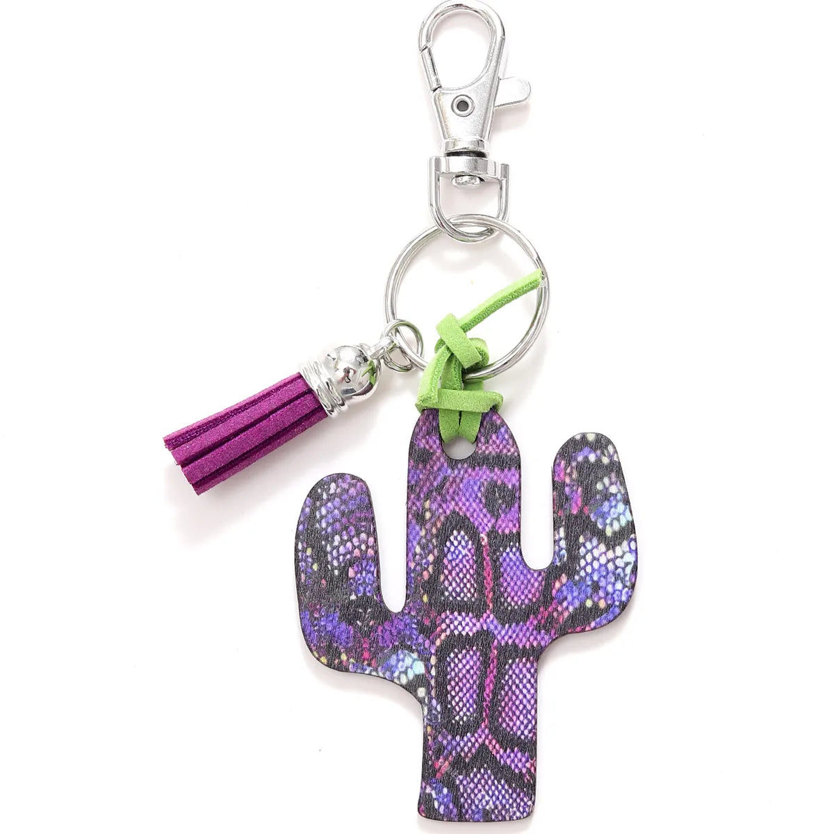 Classic Style Commute Cactus Printing Wood Bag Pendant Keychain