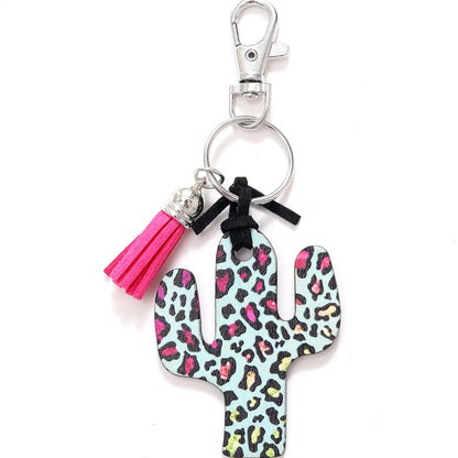 Classic Style Commute Cactus Printing Wood Bag Pendant Keychain