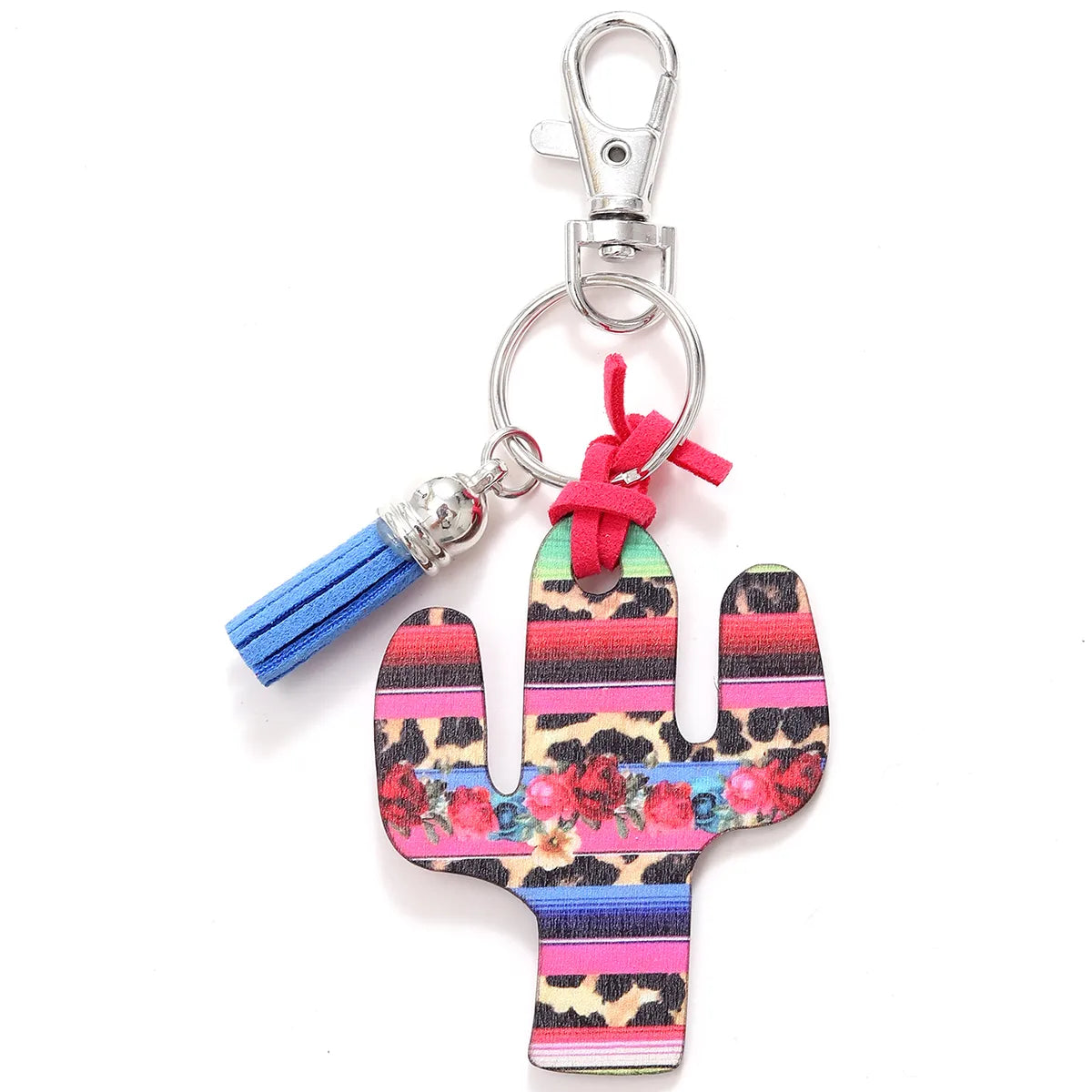 Classic Style Commute Cactus Printing Wood Bag Pendant Keychain