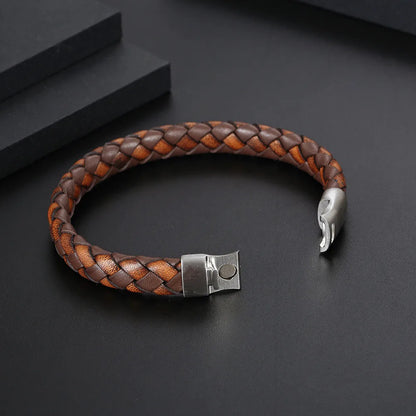 Classic Style Commute Color Block 304 Stainless Steel Pu Leather Braid Men'S Bangle