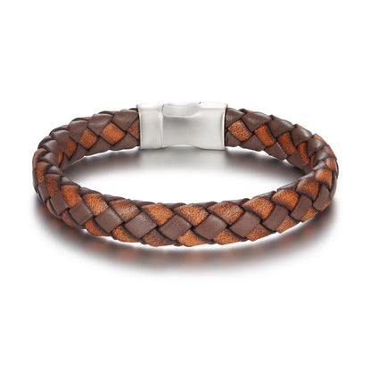 Classic Style Commute Color Block 304 Stainless Steel Pu Leather Braid Men'S Bangle