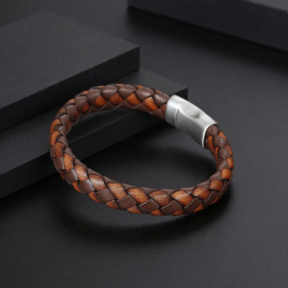 Classic Style Commute Color Block 304 Stainless Steel Pu Leather Braid Men'S Bangle