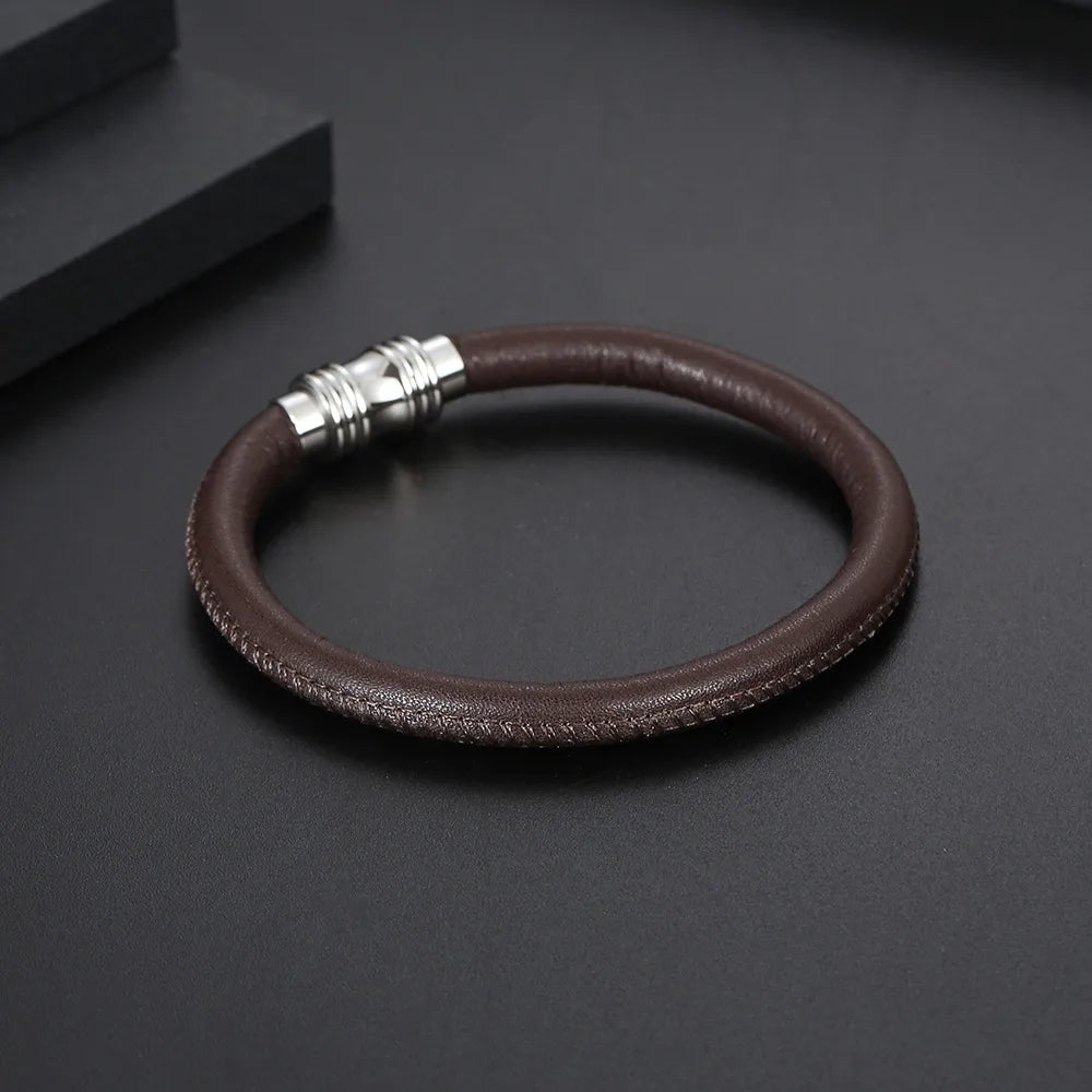 Classic Style Commute Color Block 304 Stainless Steel Pu Leather Polishing Men'S Bangle