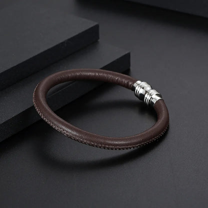 Classic Style Commute Color Block 304 Stainless Steel Pu Leather Polishing Men'S Bangle