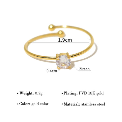 Classic Style Commute Geometric Stainless Steel Titanium Steel Plating Inlay Zircon 18k Gold Plated Open Rings