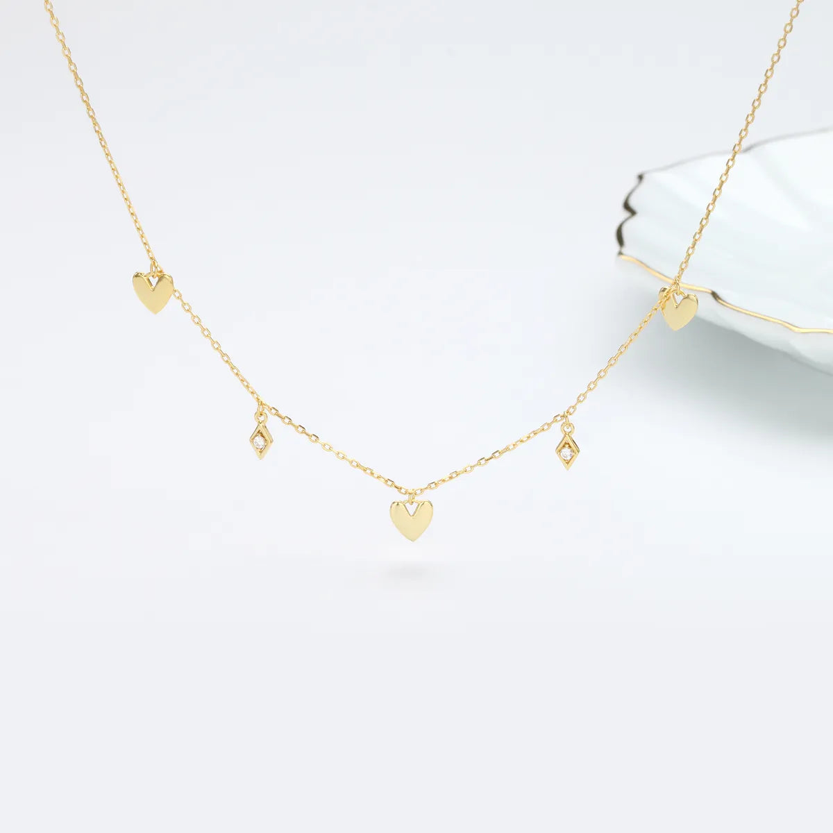 Classic Style Commute Heart Shape Rhombus Sterling Silver Plating Gold Plated Necklace