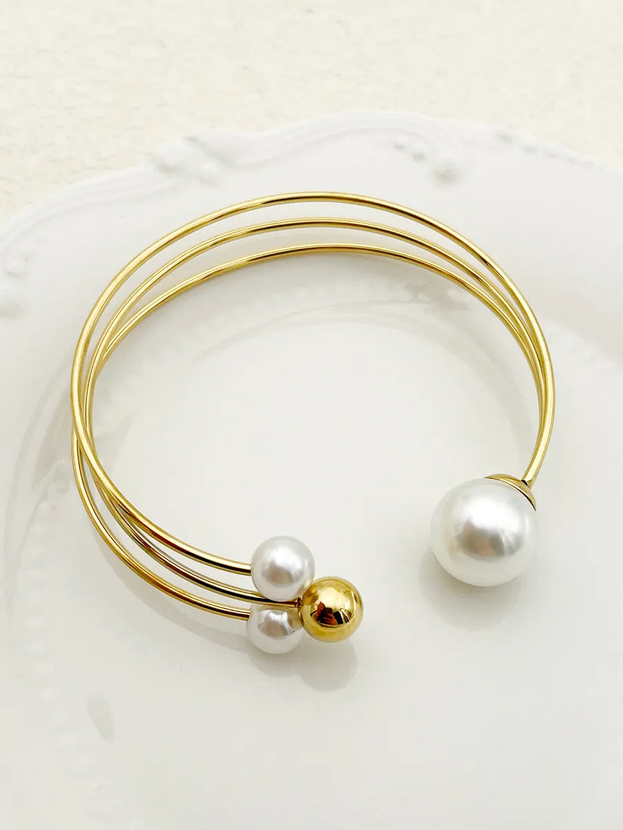 Classic Style Commute Pearl Stainless Steel Polishing Plating Gold Plated Cuff Bracelets